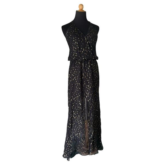 KARINA GRIMALDI BLACK LACE AND GOLD MAXI DRESS SIZE XS - Picture 4 of 12